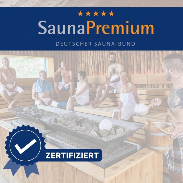 Zertifikat Wasserwelt Langenhagen vom Deutschen Saunabund. Menschen in der Sauna